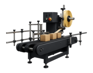 Automatic multi-panel labeling machine with a conveyor system and alignment guides for a box manufacturing plant