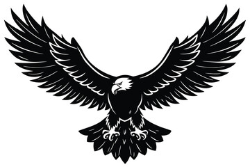 Obraz premium Majestic Black Eagle Silhouette with Wings Spread Wide on a White Background