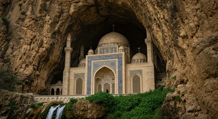 Unique cave mosque amid rocky terrain