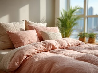 Cozy Linen Bedding: Luxurious Comfort and Relaxation in a Serene Bedroom Setting