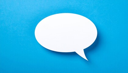 White speech bubble on a blue background providing space for a message or quote