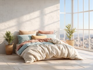 Peaceful Bedroom Interior Design: Sunlight, Plants, and Cozy Bed