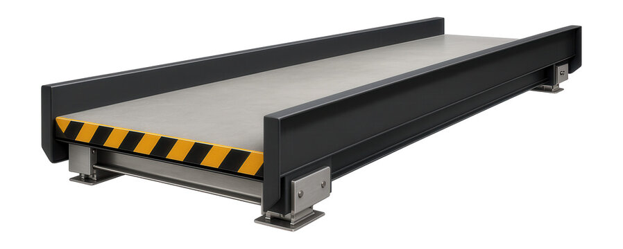 Large-capacity weighbridge with a reinforced concrete deck and side rails for bulk material transport at a logistics hub