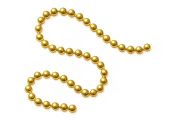 Shiny golden spheres connected together forming a chain on a transparent background, ideal for luxury and elegance concepts