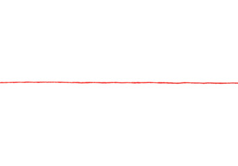 Single vibrant scarlet red thread with delicate fuzzy texture, stretched perfectly taut horizontally against a pristine transparent seamless background with copy space, studio lighting, isolated full