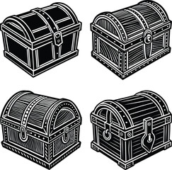 Isolated treasure chest showcases black color and simple design, set against a transparent backdrop
