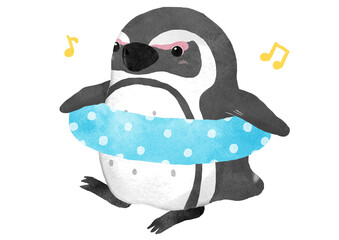ペンギンと浮き輪のイラスト