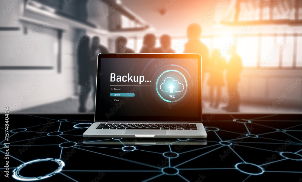Poster backup storage data internet technology business concept. database storage cloud technology file dat