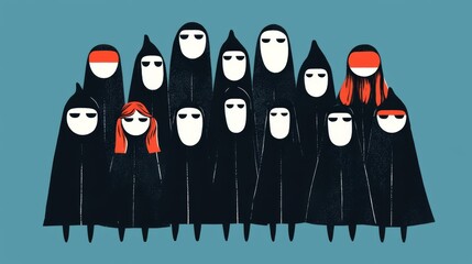 An abstract illustration of a diverse group in cloaks, symbolizing unity and identity in modern society.