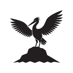 Pelican With Wings Spread On Rocky Cliff