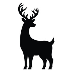Black silhouette of a deer with antlers on white background