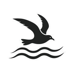 Seagull Gliding Over Ocean Waves Silhouette