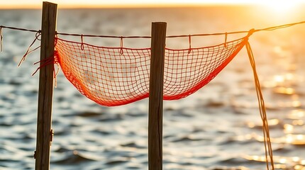 Rectangular rescue nets are placed between the eroded posts.