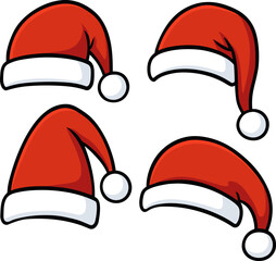 Santa Hat Vector Set – Cute Red and White Christmas Hat Illustrations