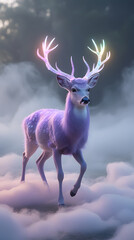 Ethereal Lavender Deer: Magical Antler Glow, Mystical Fog, Fantasy Art