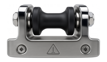 Stainless steel cable guide with a corrosion-resistant finish for marine applications.