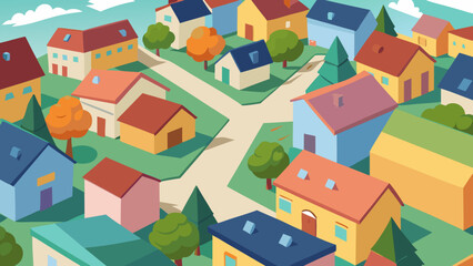 Seamless isometric vector pattern of colorful city houses for urban residential design