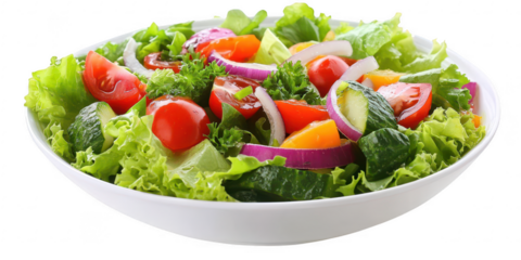 Fresh salad with vegetables in bowl on png transparent photo