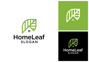 House leaf vector logo design with minimalist line art