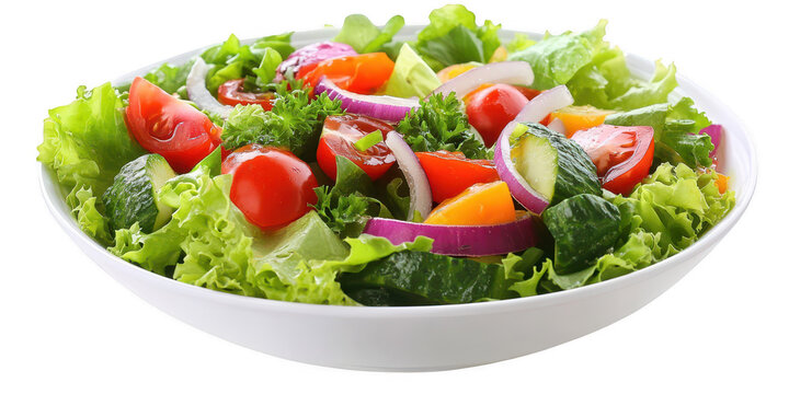 Fresh salad with vegetables in bowl on png transparent photo