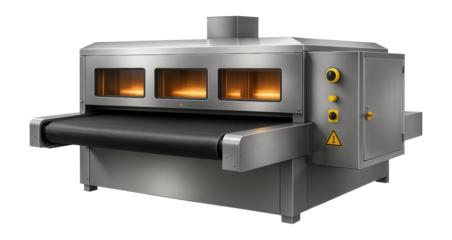 Continuous tunnel dryer with a long conveyor belt and zoned heating for drying textiles in a garment factory