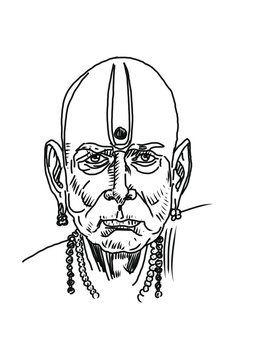 Shri Samarth Swami illustration. Swami of Akkalkot. Indian Hindu saint.