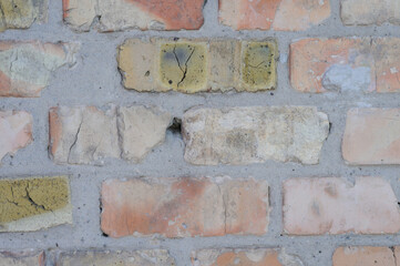 Background of brick wall texture, closeup photo with selective focus.