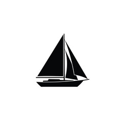Black sailboat silhouette with unfurled sails on white