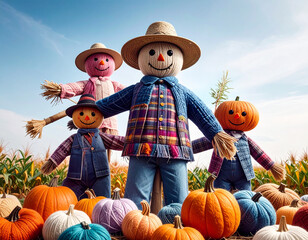 Pumpkin Headed Scarecrows in a Cornfield 5