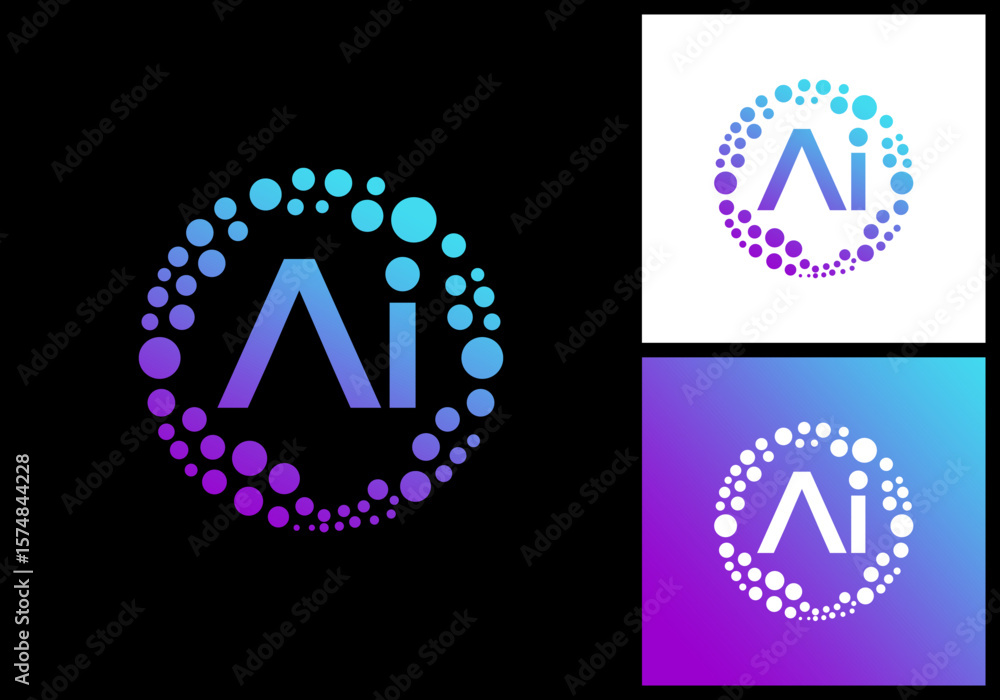 Fototapete sophisticated logo design of the initial ai surrounded by bubble dots