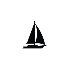 Black silhouette of a sailboat with mainsail on white