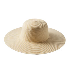 Classic Straw Hat with Wide Brim and Neat Weave Against White Background, Symbolizing Relaxation, Summer Style, and Sun Protection