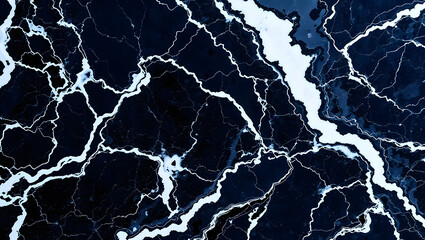 Abstract Navy Blue and White Marble Texture: Elegant, Luxurious, Swirling Veins Background