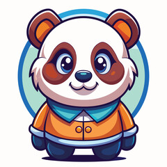 Cute panda cartoon, orange coat, circle background, digital art, kids' apparel