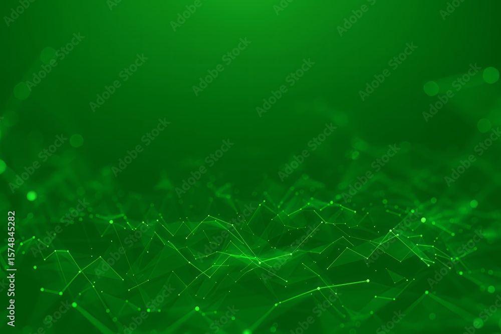 Poster vibrant green technological network connecting points with lines in an abstract style to showcase in