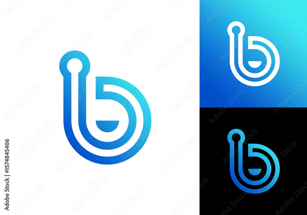 Fototapete the initial b logo is connected to a smile. innovation and technological identity.