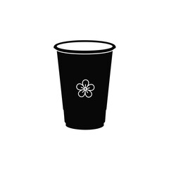 Black silhouette of a boba tea cup with white flower icon