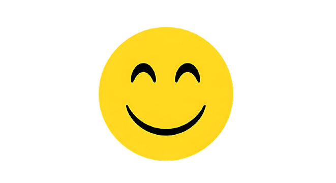 Naklejki A yellow smiley face with closed eyes and a smile on a black background expressing happiness and contentment on transparent background
