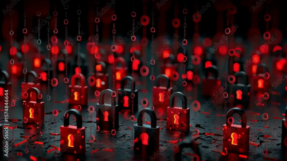Aufkleber red padlocks on dark background representing network security and data protection theme