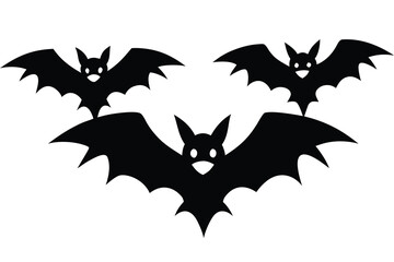 Fototapeta premium Three Black Cartoon Bats Flying on a White Background for Halloween Decoration