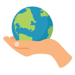 Hand holding globe earth isolated on white background. Environment day. Earth day