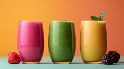 Colorful smoothies with fresh ingredients representing healthy lifestyle choices