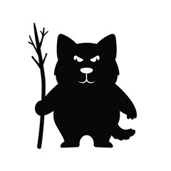Black silhouette of a cartoon wolf holding a stick