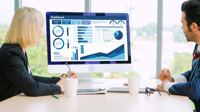 Business data dashboard provide business intelligence analytic for marketing strategy planning snugly with big data set to analyze customer demands and foreseeing business future