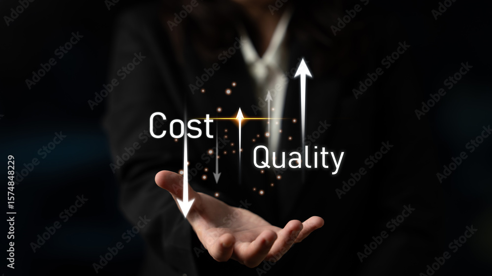 Poster increase quality and reduce cost represent quality, cost, and performance optimization for business 