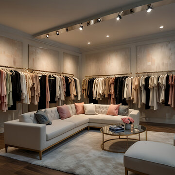 Luxury Fashion boutique with sofa and Warm Wooden Flooring