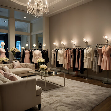 Pastel-Themed Boutique Decor with Dress Rack

