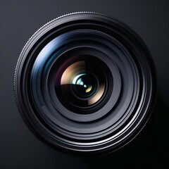 Macro Close-Up of a Photography Lens with Soft Reflections and Rim Lighting on Black