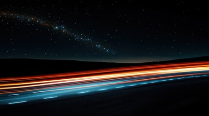 Obraz premium Night road with light trails and starry sky.