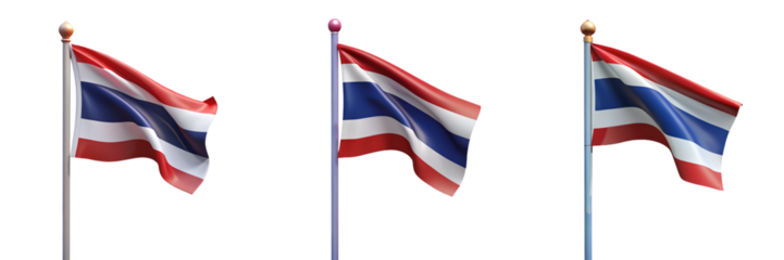 Set For Thailand flag waving isolated on transparent background in a